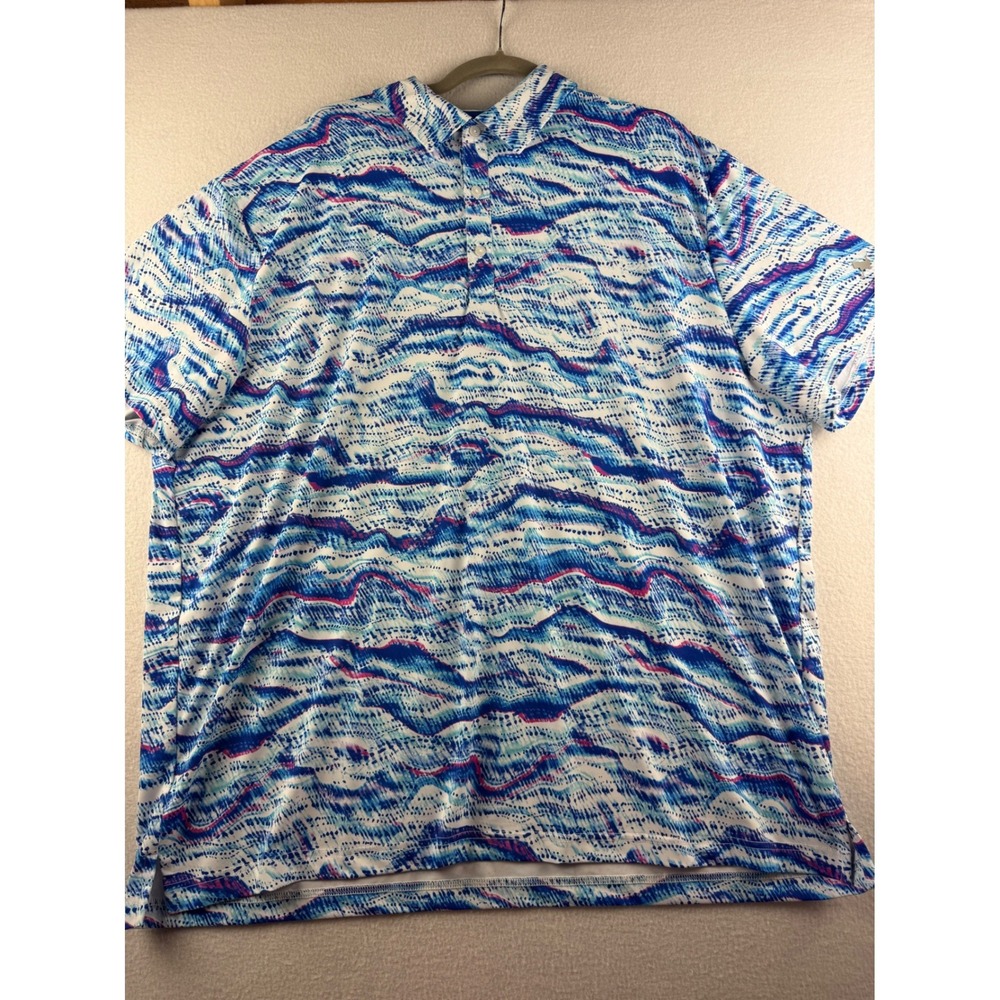 Birdie Bound Mens 3XL‎ Performance Golf Polo Shirt Blue Abstract Wave Stretch